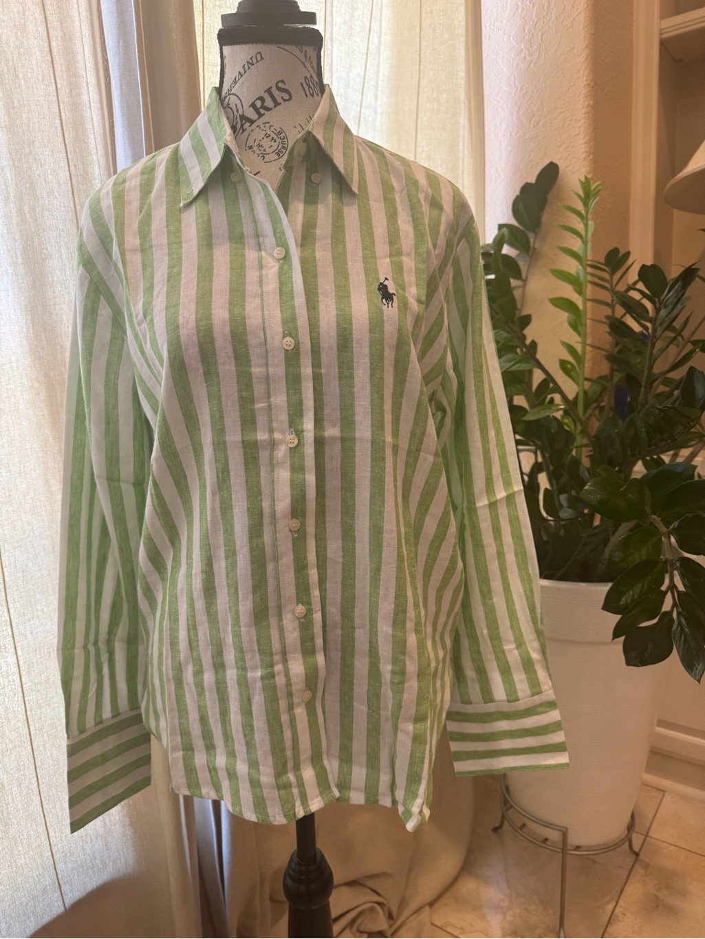 Ralph Lauren White And Light Green Striped Polo Shirt